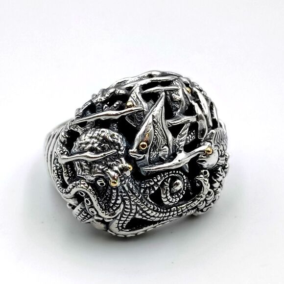 Samuel B Behnam Sterling Silver 925 18K Gold Sea Creatures Cocktail Ring Sz 7 - Picture 1 of 14